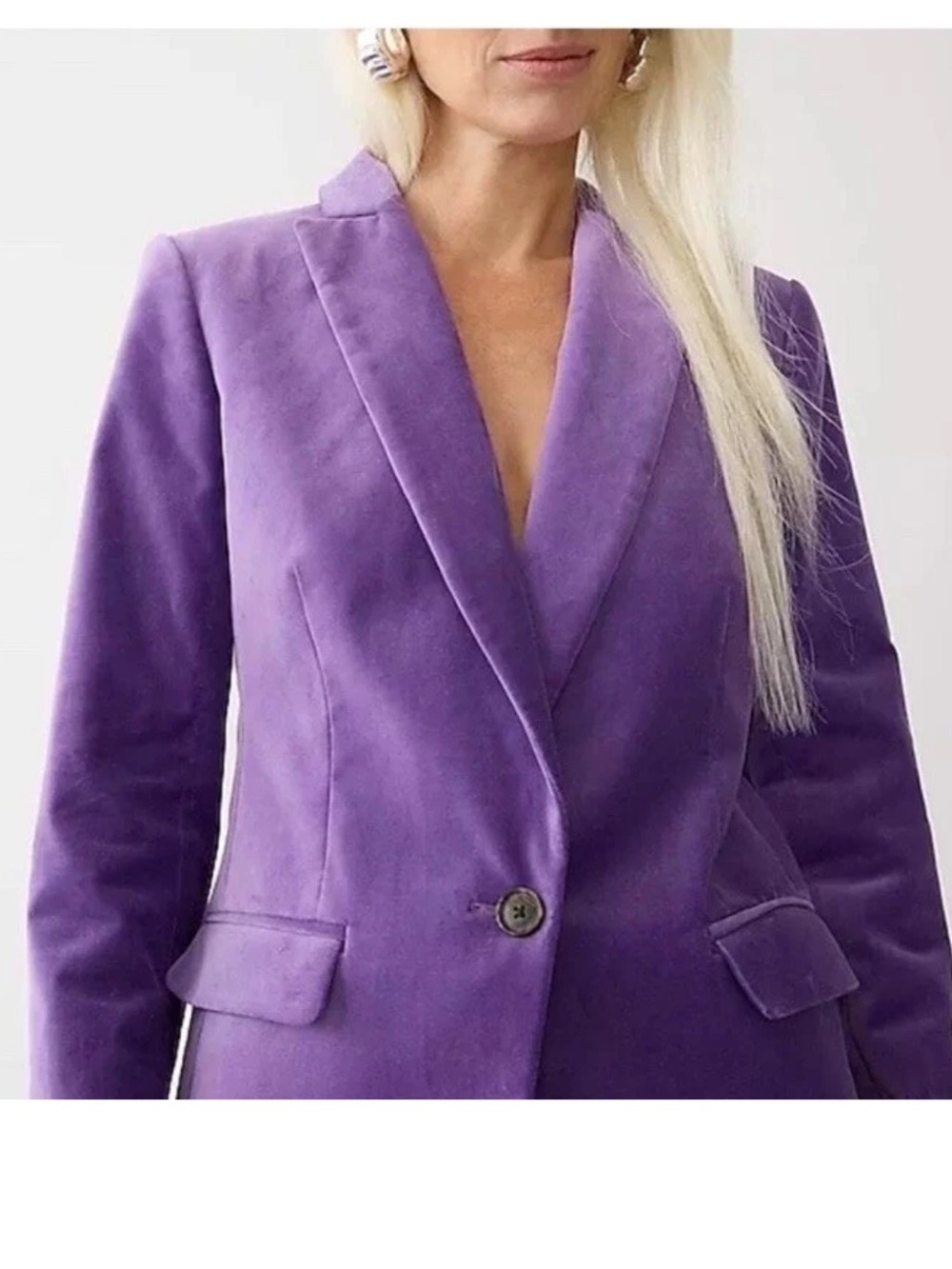 J. Crew Women's Willa Purple Stretch Velvet Blazer Jacket One Button 4